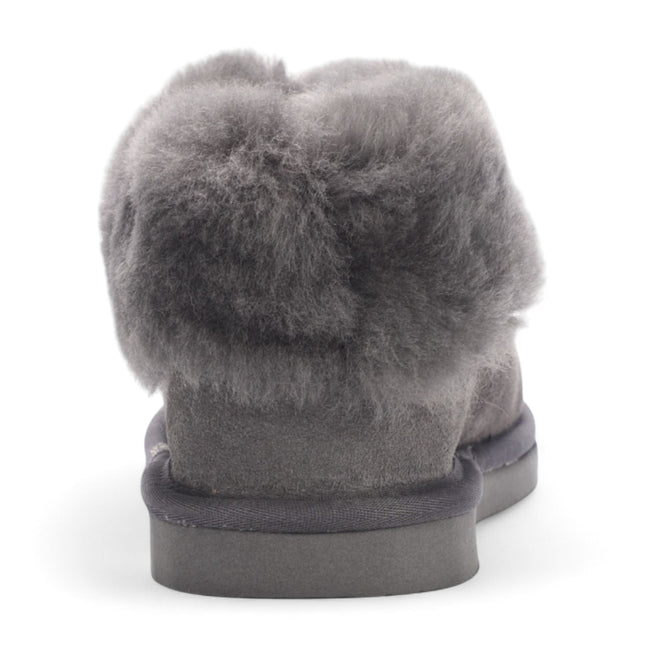 Women's Sheepskin Suede Ankle Grey Slip-On Bootie Winter - Glacier