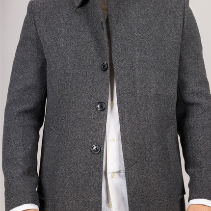 Men's Wool Blend Classic Collar Grey Overcoat