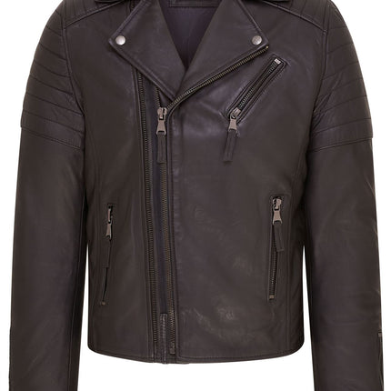 Mens Slim Fit Brando Style Double Cross Zip 100% Leather Biker Jacket