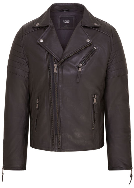Mens Slim Fit Brando Style Double Cross Zip 100% Leather Biker Jacket