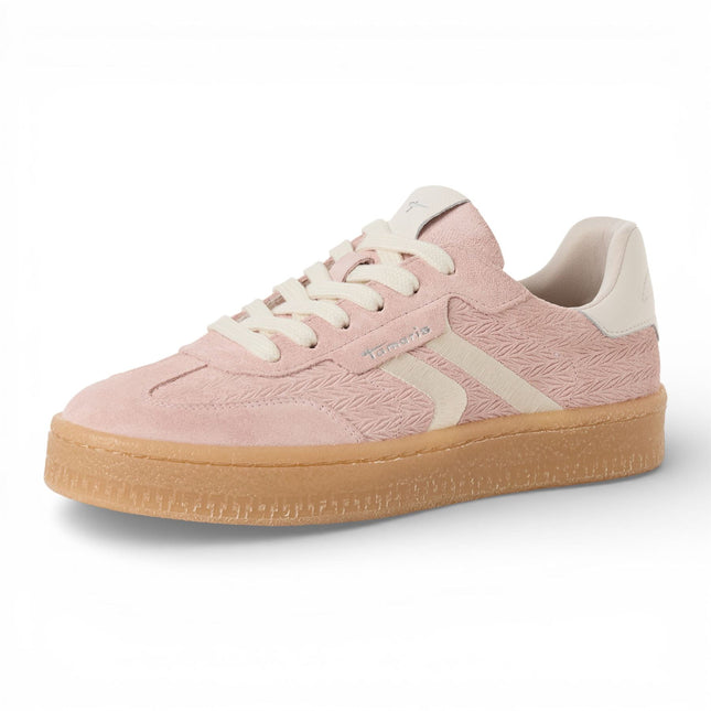 Tamaris Women's Pink Leather White Stripes Trainers Sneaker Shoes