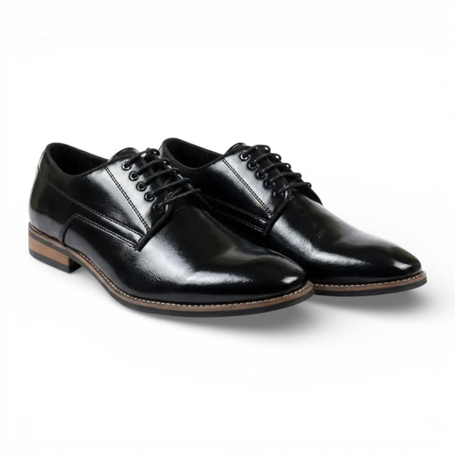 Men's Black Classic Plain Toe Lace-Up Derby Brogue Formal Shoes
