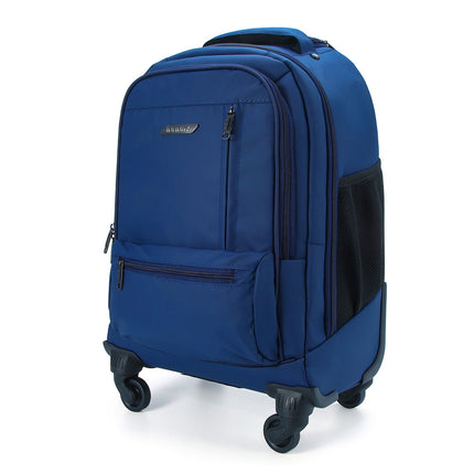 19" Blue Wheeled Laptop Backpack Premium PU 4 Wheel Trolley Rucksack