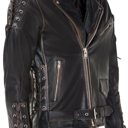 Mens Embossed Brando Leather Biker Jacket-Chicago