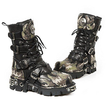 New Rock Flame Accented Camouflage Leather Biker Boots- M-591-S15