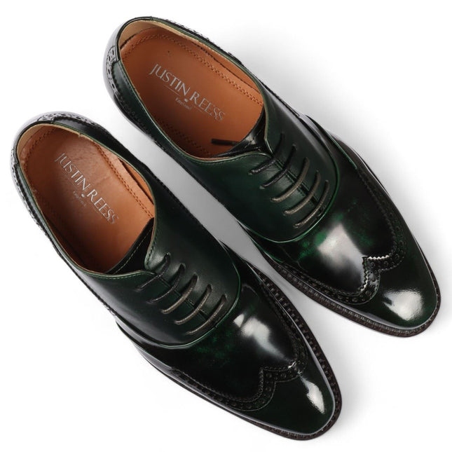 Justin Reess Men's Green Patent Leather Brogue Formal Shoes - Harry