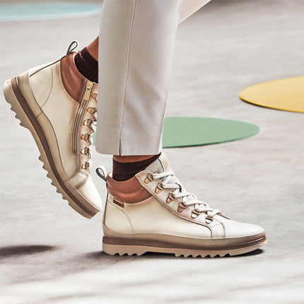 Pikolinos Women’s Nata White Leather Ankle Trainers Boots - Vigo