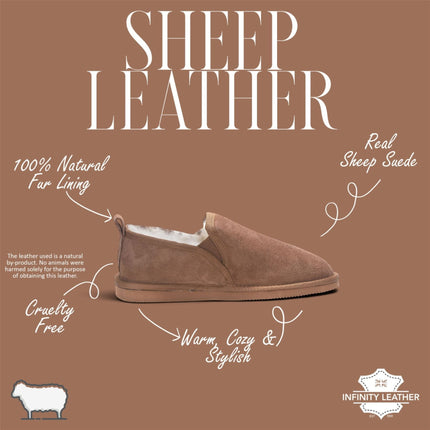 Men's Chestnut Tan Genuine Sheepskin Suede Slipper Winter Moccasins - Cedar