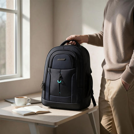 17" Black Wheeled Laptop Backpack 1680D + PU 2 Wheel Trolley Rucksack