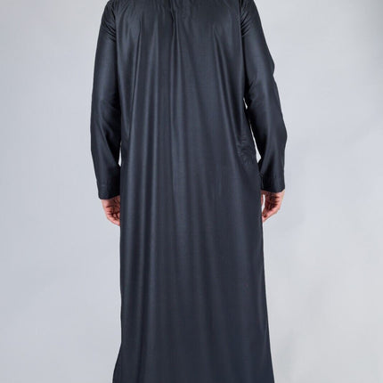Men's Black Thobe Emirati Islamic Jubba Robe Eid Tassel Slim Fit