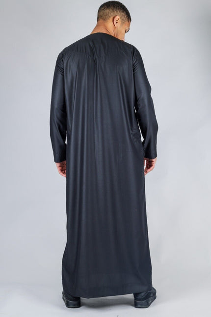 Men's Black Thobe Emirati Islamic Jubba Robe Eid Tassel Slim Fit