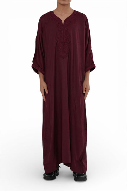 Kid's Boys Red Moroccan Thobe Jubba Robe Eid Djellaba Gandoura - K-HM62