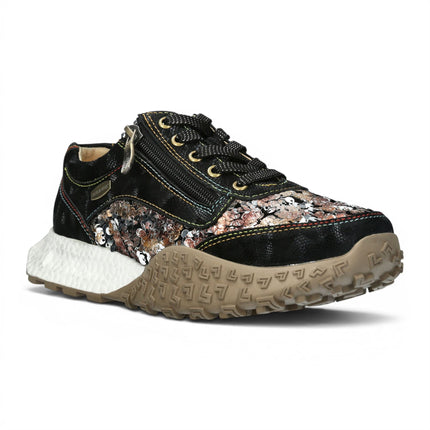 Laura Vita Women's Floral Black Leather Trainer Sneaker Shoes - Evitao-03