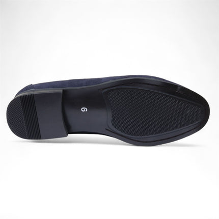 Men's Navy Suede Loafers with Gold Buckle Slip-On Dress Shoes