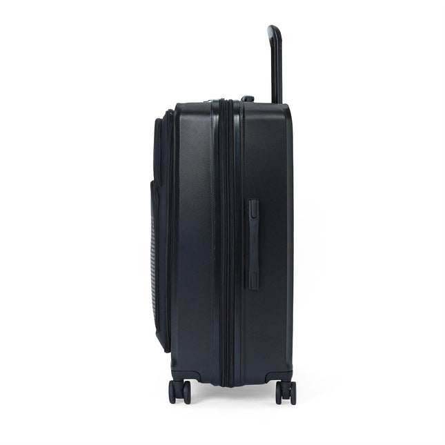Hybrid ABS+PU Hard Shell Black Suitcase Set 8 Wheel Front Pocket Luggage