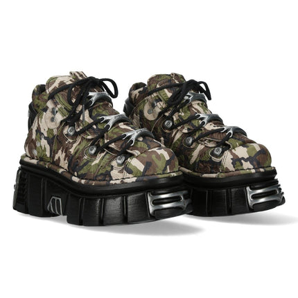 New Rock M-106-C169 Camouflage Leather Metallic Gothic Ankle Boots