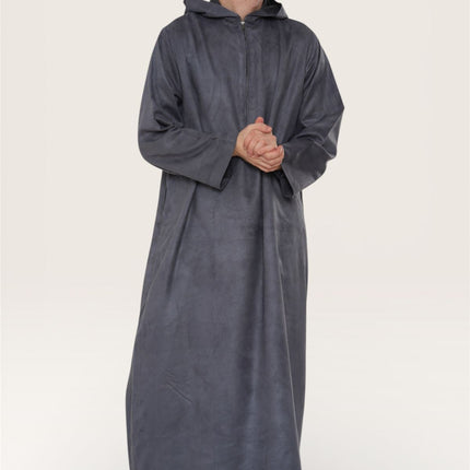 Men's Hooded Eid Grey Moroccan Jubba Robe Ramadan Eid Thobe - HM12