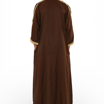 Kids Boys Ramadan Brown Moroccan Thobe Robe Djellaba Gandoura Eid Jubba- K-HM67