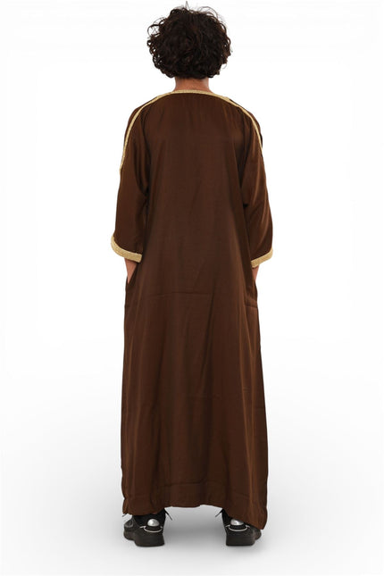 Kids Boys Ramadan Brown Moroccan Thobe Robe Djellaba Gandoura Eid Jubba- K-HM67