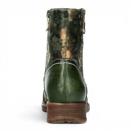 Laura Vita Women's Green Floral Victorian Leather Lace-up Ankle Boots - Anitao - 11