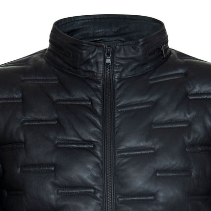 Men's Puffer Quilted Bomber Leather Jacket - Recife