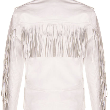 Mens Fringe Hide Leather Biker Jacket- Tokyo