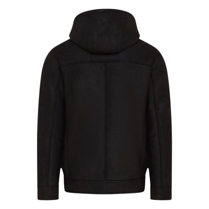 Mens Black Sheepksin Hooded Shearling Bomber Jacket - Benalla
