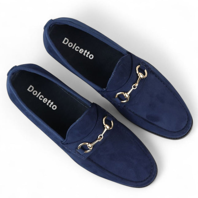 Men's Navy Suede Moccasin Leather Lined Loafers