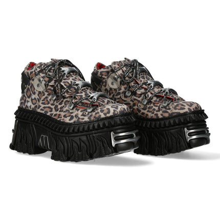 New Rock M-106Wall-C56 Leopard Print Leather Gothic Platform Ankle Boots