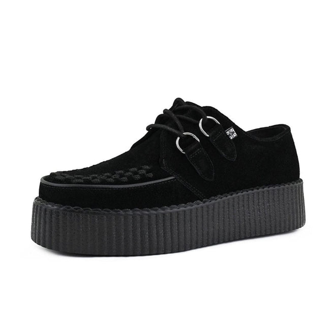 TUK Viva High Creeper Black Suede Platform Lace-Up Goth Shoes - AV7757