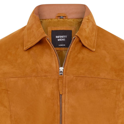 Mens Retro Brown 100% Goat Suede Leather Harington Biker Jacket