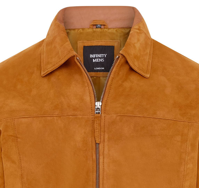 Mens Retro Brown 100% Goat Suede Leather Harington Biker Jacket