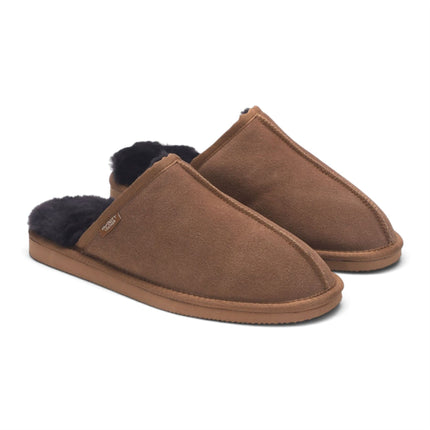 Men's Genuine Sheepskin Tobacco Brown Suede Mule Winter Warm Non-Slip - Highland