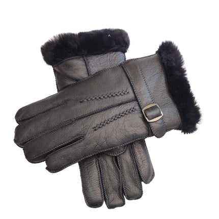 Infinity Leather Mens Black Luxury Sheepskin Leather Gloves With Buckle