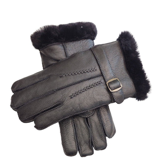 Infinity Leather Mens Black Luxury Sheepskin Leather Gloves With Buckle