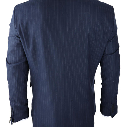 Mens Double Breasted Navy Blue Suit 2 Piece 1920s Pinstripe Peaky Blinders