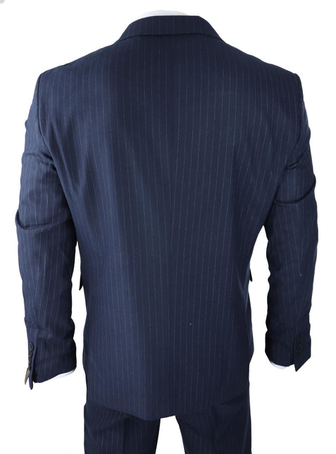 Mens Double Breasted Navy Blue Suit 2 Piece 1920s Pinstripe Peaky Blinders