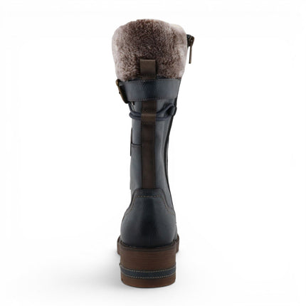 Mustang Women's Navy Mid-Calf Faux Fur Winter Combat Boots - M0082003