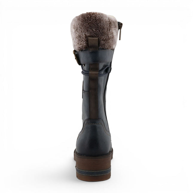 Mustang Women's Navy Mid-Calf Faux Fur Winter Combat Boots - M0082003