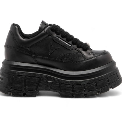 Windsorsmith Womens Black Chunky Leather Platform Trainers Sneakers - Swerve