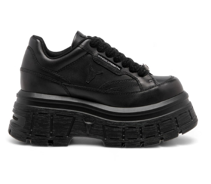 Windsorsmith Womens Black Chunky Leather Platform Trainers Sneakers - Swerve