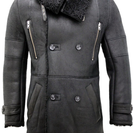 Mens Double Breasted Sheepskin Reefer Coat-Candon