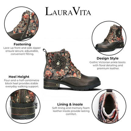 Laura Vita Women's Gothic Victorian Floral Bronze Leather Lace-up Boots - Cocrailo-47
