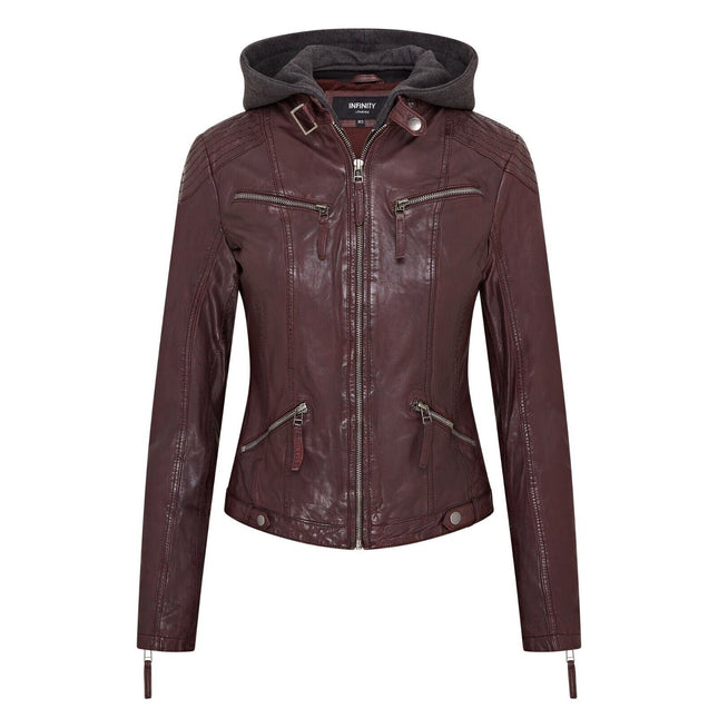 Womens Hooded Classic Biker Jacket - Brazzaville