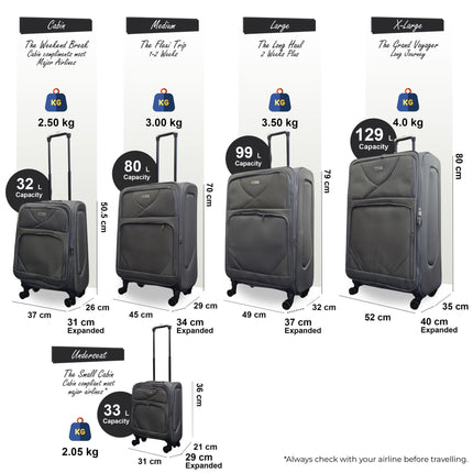 Soft Shell Lightweight Nylon Suitcase Set 4 Wheel Travel Case Holiday Bags