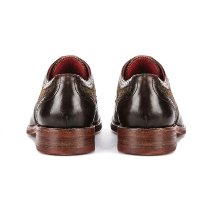 Justin Reess Men's Brown Leather Tweed Brogue Shoes - Arlo