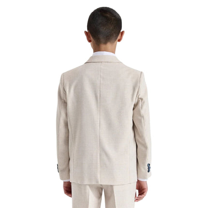 Boys Cream 3 Piece Check Formal Suit - Regent