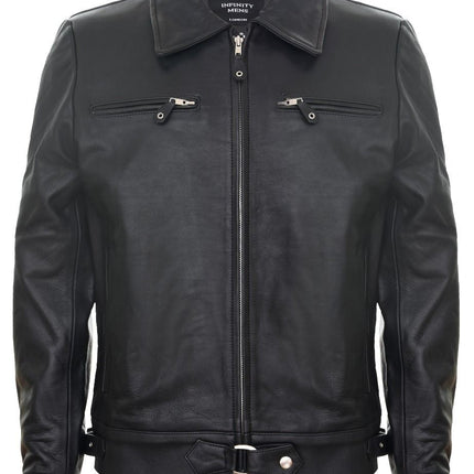 Mens Black Cowhide Leather Harrington Jacket-Geneva