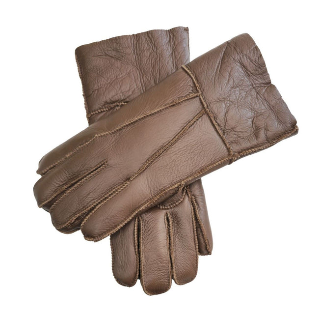 Infinity Leather Unisex Brown Sheepskin Leather Gloves with Roll Up/Down Cuff
