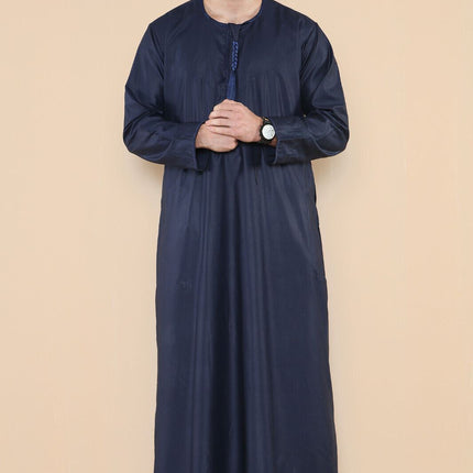 Mens Navy Thobe Jubba Saudi Islamic Arab Eid Emirati Kaftan Jubbah Tassel Robe